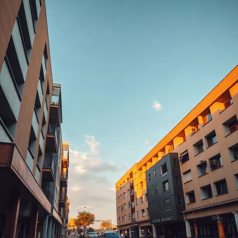 Street-level view of Oginga Odinga Street in Kisumu with modern mixed-use buildings in afternoon light